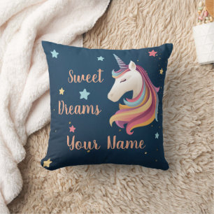 Cojín Decorativo Unicornio de estrellas de sueños dulces personaliz