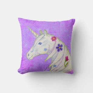 Cojín Decorativo Unicornio de flores en morado