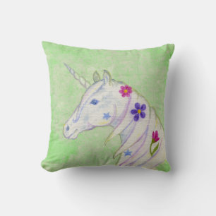 Cojín Decorativo Unicornio de flores en verde