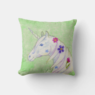 Cojín Decorativo Unicornio de flores en verde