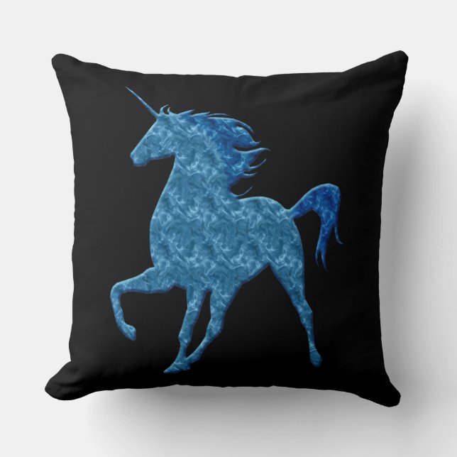 Cojín decorativo Unicornio de Fuego Azul (Anverso)