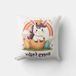 Cojín Decorativo Unicornio de Pascua Feliz Vintage Huevo Arcoíris L