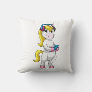 Cojín Decorativo Unicornio en Escucha Música con Auriculares