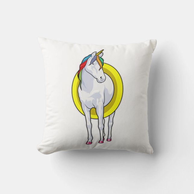 Cojín Decorativo Unicornio en natación con anillo de natación (Anverso)