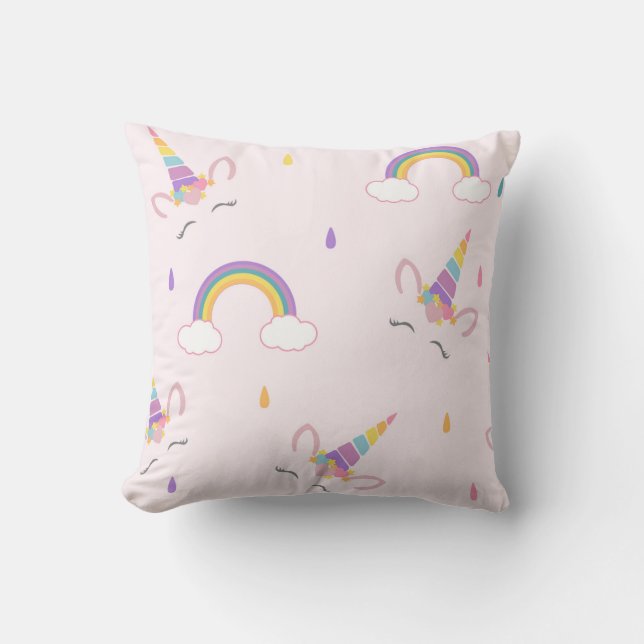 Cojín Decorativo Unicornio feliz y arco iris (Anverso)