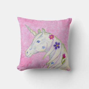 Cojín Decorativo Unicornio flor en rosa