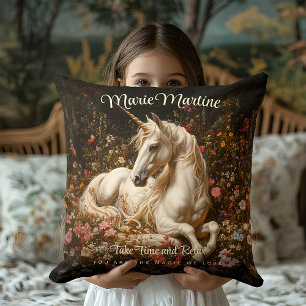 Cojín Decorativo Unicornio Floral Blanco Vintage Fantasía Bosque