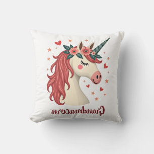 Cojín Decorativo Unicornio Floral de Cumpleaños Vintage Grandmacorn