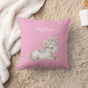 Cojín Decorativo Unicornio Floral Rosa Blanco Hermoso
