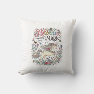 Cojín Decorativo Unicornio florece con tipografía vectorial premium