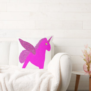 Cojín Decorativo Unicornio fucsia brillante pegaso brillo