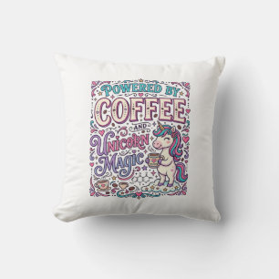 Cojín Decorativo Unicornio impulsado por café y magia de unicornio