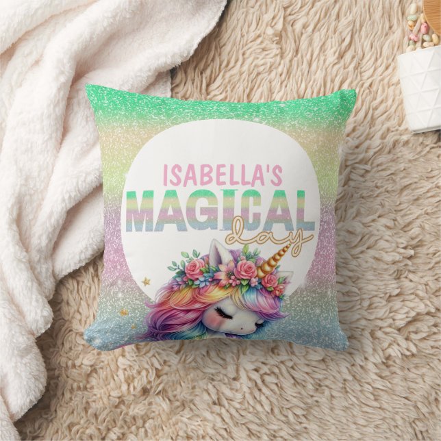 Cojín Decorativo unicornio mágico arcoíris brillo  (Manta)