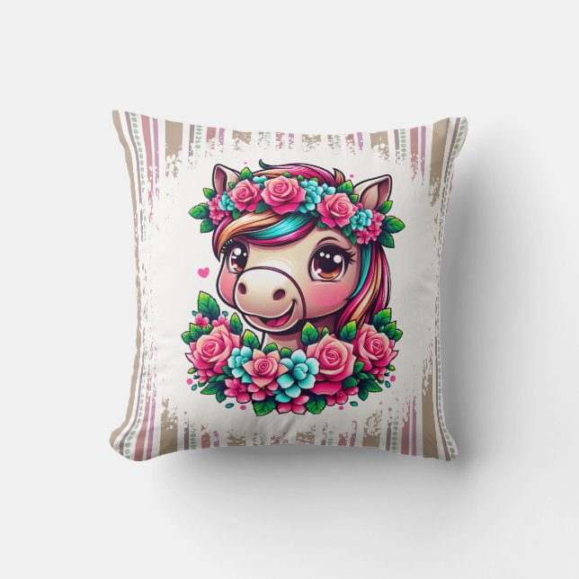 Cojín Decorativo Unicornio mágico con flores (Anverso)