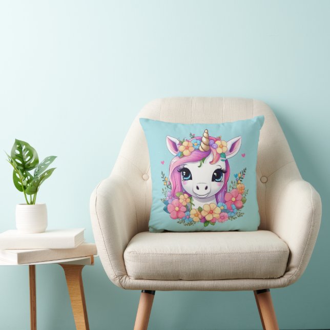 Cojín Decorativo Unicornio mágico con flores (Silla)