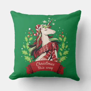 Cojín Decorativo Unicornio mágico de Navidad