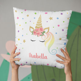 Cojín Decorativo Unicornio Mágico de Niña Personalizado & Estrellas