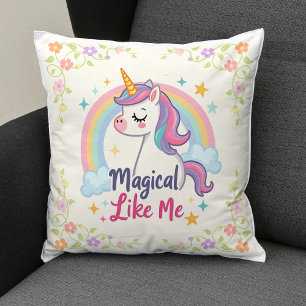 Cojín Decorativo Unicornio Mágico de Pastel con Arcoíris 