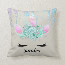 Cojín Decorativo Unicornio mágico y purpurinas falsos añaden nombre