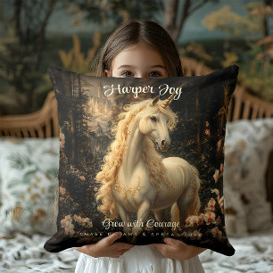 Cojín Decorativo Unicornio marrón y rosa vintage caballo bosque