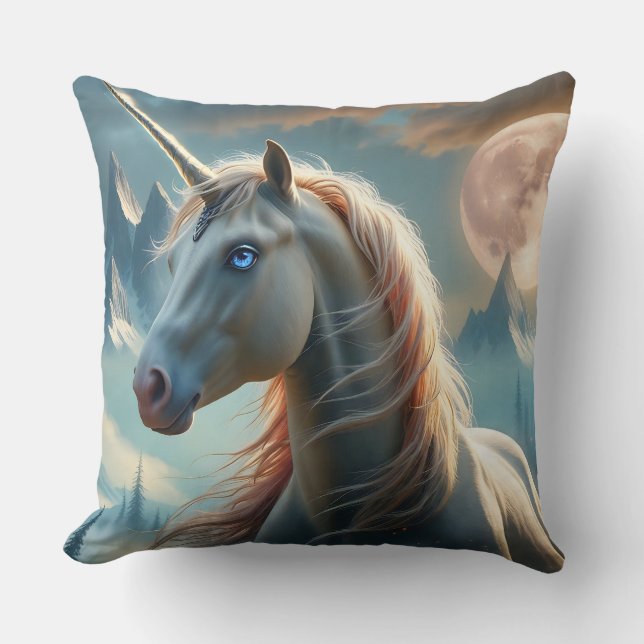 Cojín Decorativo Unicornio místico en montañas encantadas (Anverso)