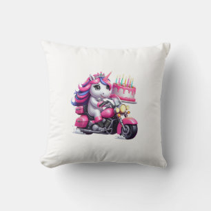 Cojín Decorativo Unicornio montando una motocicleta niños mujeres a