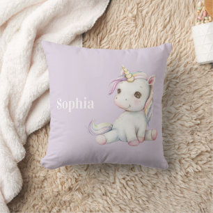 Cojín Decorativo Unicornio Personalizado de Color Púrpura Lavanda