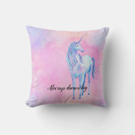 Cojín Decorativo Unicornio púrpura acuarela rosa