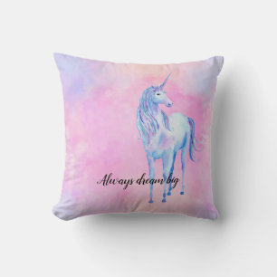 Cojín Decorativo Unicornio púrpura acuarela rosa