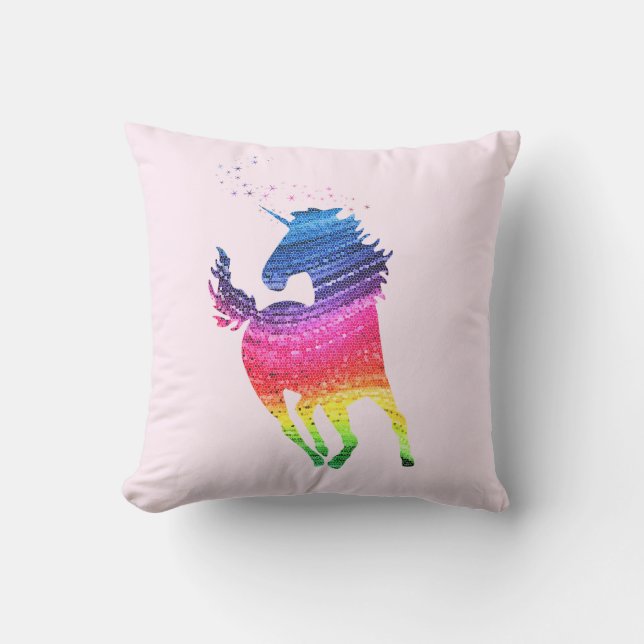 Cojín Decorativo Unicornio rosa arcoiris reversible (Anverso)