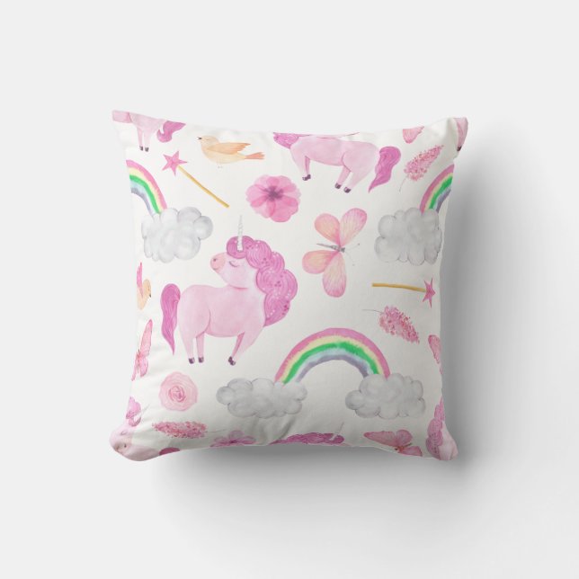 Cojín Decorativo Unicornio rosa arrecia mariposas increíblemente má (Anverso)