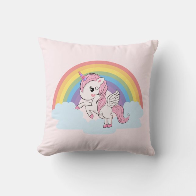 Cojín Decorativo Unicornio rosado lindo y arco iris del bebé (Anverso)