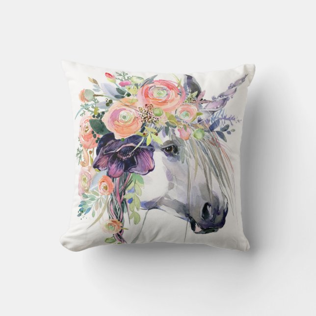 Cojín Decorativo Unicornio vestido con flores (Anverso)