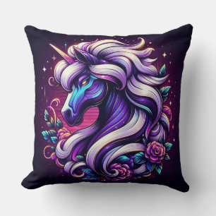 Cojín Decorativo Unicornio Vibrante Con Elementos Florales
