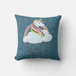 Cojín Decorativo Unicornio vintage: Ilustracion de nubes arcoiris