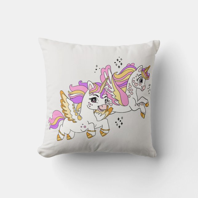 Cojín Decorativo Unicornios voladores lindos  (Anverso)