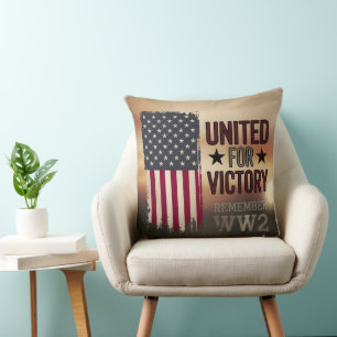 Cojín Decorativo Unidos por la Victoria WWII Bandera Americana Patr