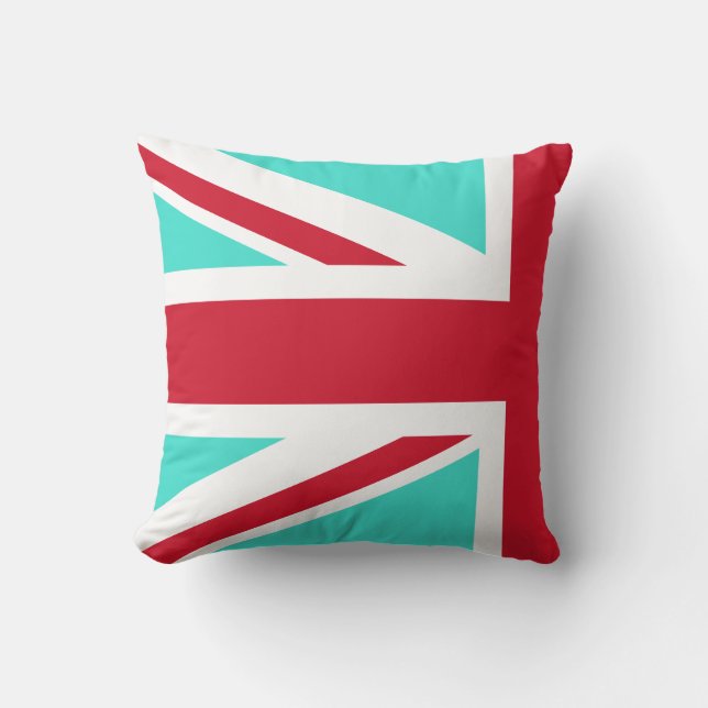 Cojín Decorativo Union Jack Mitad Turquesa y Rojo (Anverso)
