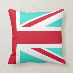 Cojín Decorativo Union Jack Mitad Turquesa y Rojo