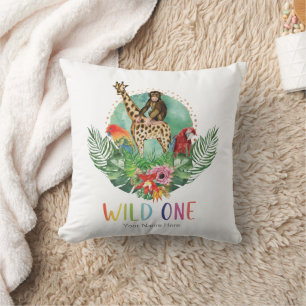 Cojín Decorativo Uno Salvaje Safari de la Jungla Animales Acuarela