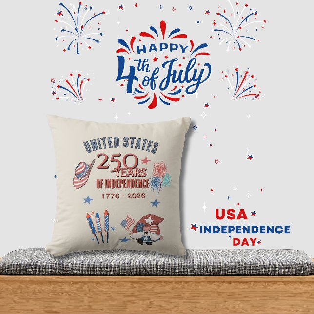 Cojín Decorativo US 250th Anniversary Patriotic Gnome Throw Pillow (USA 250th Anniversary Patriotic Gnome Throw Pillow)