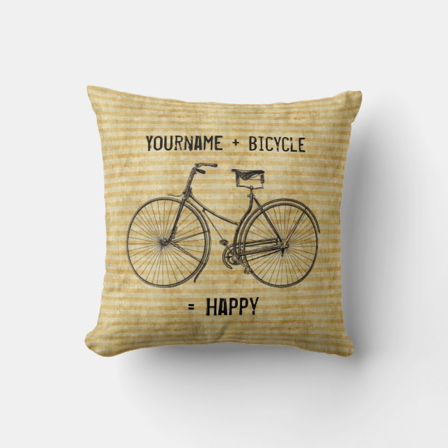 Cojín Decorativo Usted más la bicicleta iguala amarillo antiguo (Anverso)