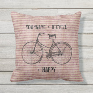 Cojín Decorativo Usted más la bicicleta iguala rosa antiguo feliz