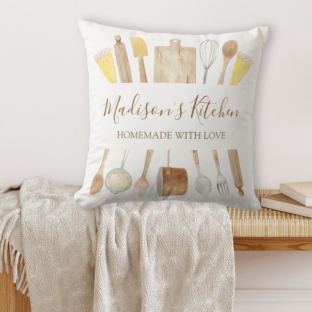 Cojín Decorativo Utensilios de cocina de acuarela personalizados (In situ)