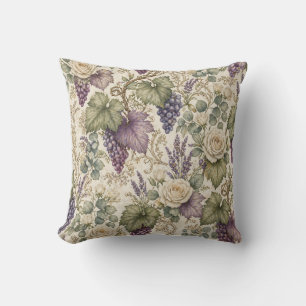 Cojín Decorativo Uvas Antiguas, Lavanda y Rosas Blancas