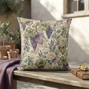 Cojín Decorativo Uvas Antiguas, Lavanda y Rosas Blancas