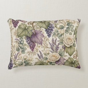 Cojín Decorativo Uvas Antiguas, Lavanda y Rosas Blancas