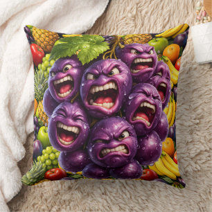 Cojín Decorativo Uvas gruñonas y frutas enojadas divertido capricho