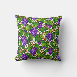 Cojín Decorativo Uvas Moradas y Hojas Verdes de Viñedo