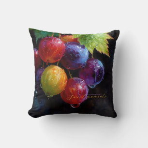 Cojín Decorativo Uvas y gotas de rocío en acuarela vibrante
